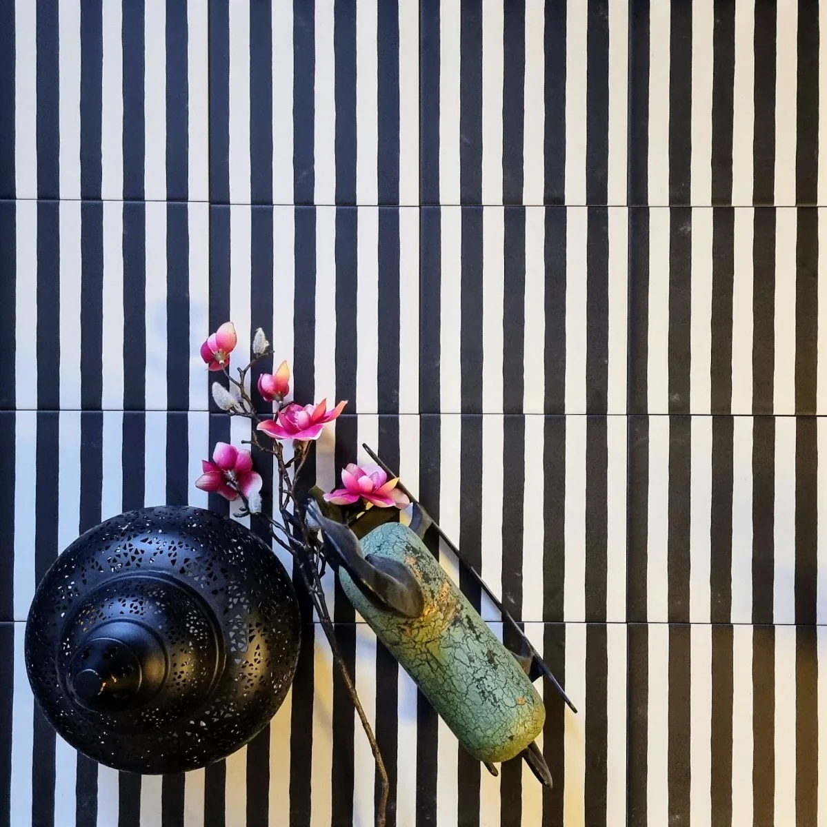 Pinstripes Black Striped Moroccan Tiles 20cm x 20cm - Image 3