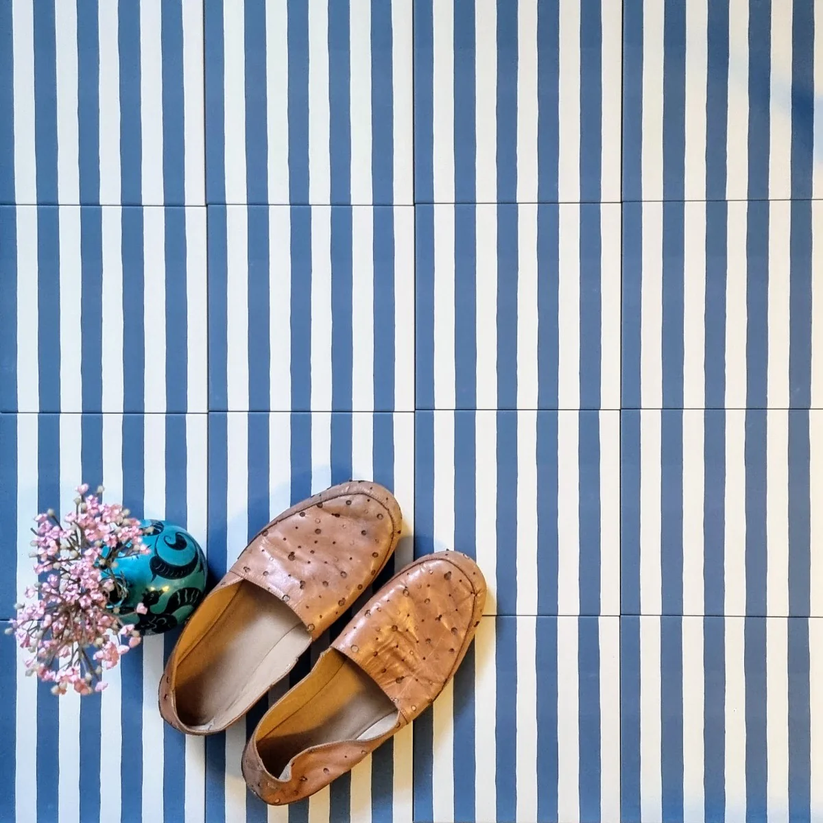 Pinstripes Blue Tile Indoor & Outdoor Tiles 20cm x 20cm - Image 3