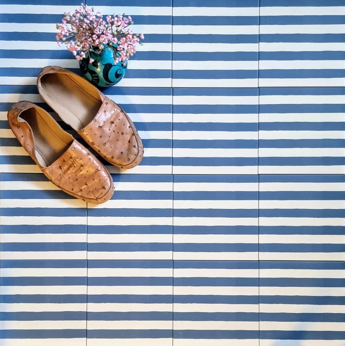 Pinstripes Blue Tile Indoor & Outdoor Tiles 20cm x 20cm - Image 4